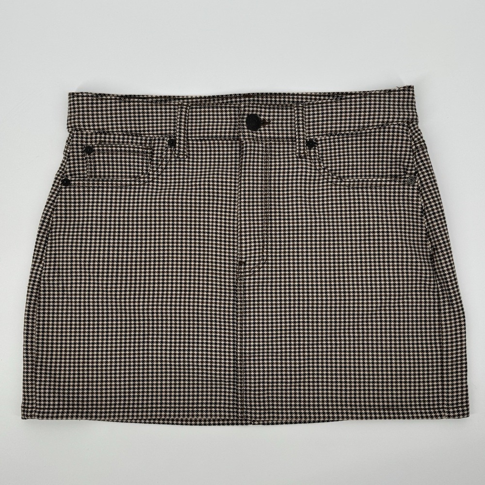 American Eagle Houndstooth Mini Skirt Size 8 Brown Black Cream Super Stretch Y2K